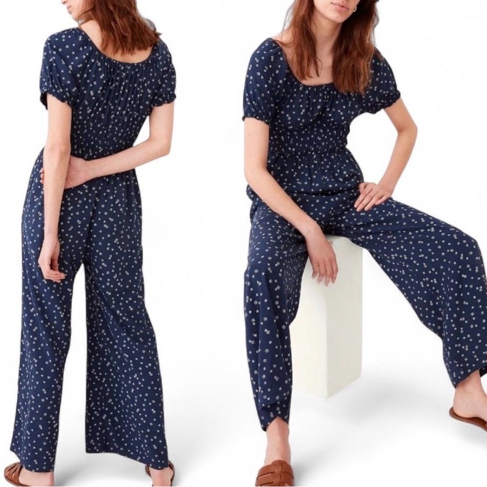 Madewell Navy Blue Floral Print Jumpsuit